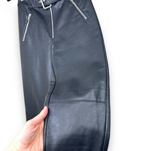 Danielle Guizio Black Ultra High Waisted Faux Leather Belted Skinny Pants Small - Picture 8 of 15